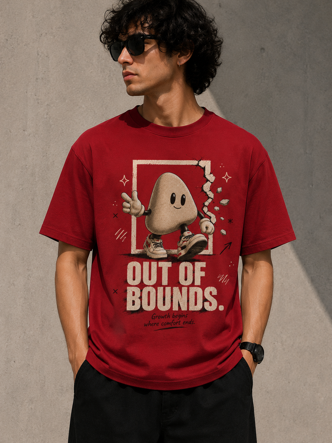 TRIME MORI – OUT OF BOUNDS | Premium Classic Graphic T-Shirt (Red)
