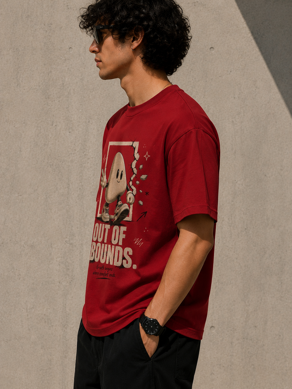 TRIME MORI – OUT OF BOUNDS | Premium Classic Graphic T-Shirt (Red)