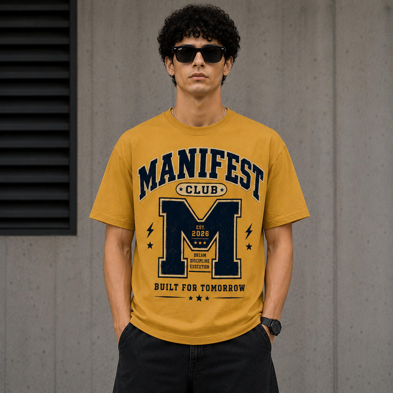 Manifest Club Varsity Graphic Tee – Yellow