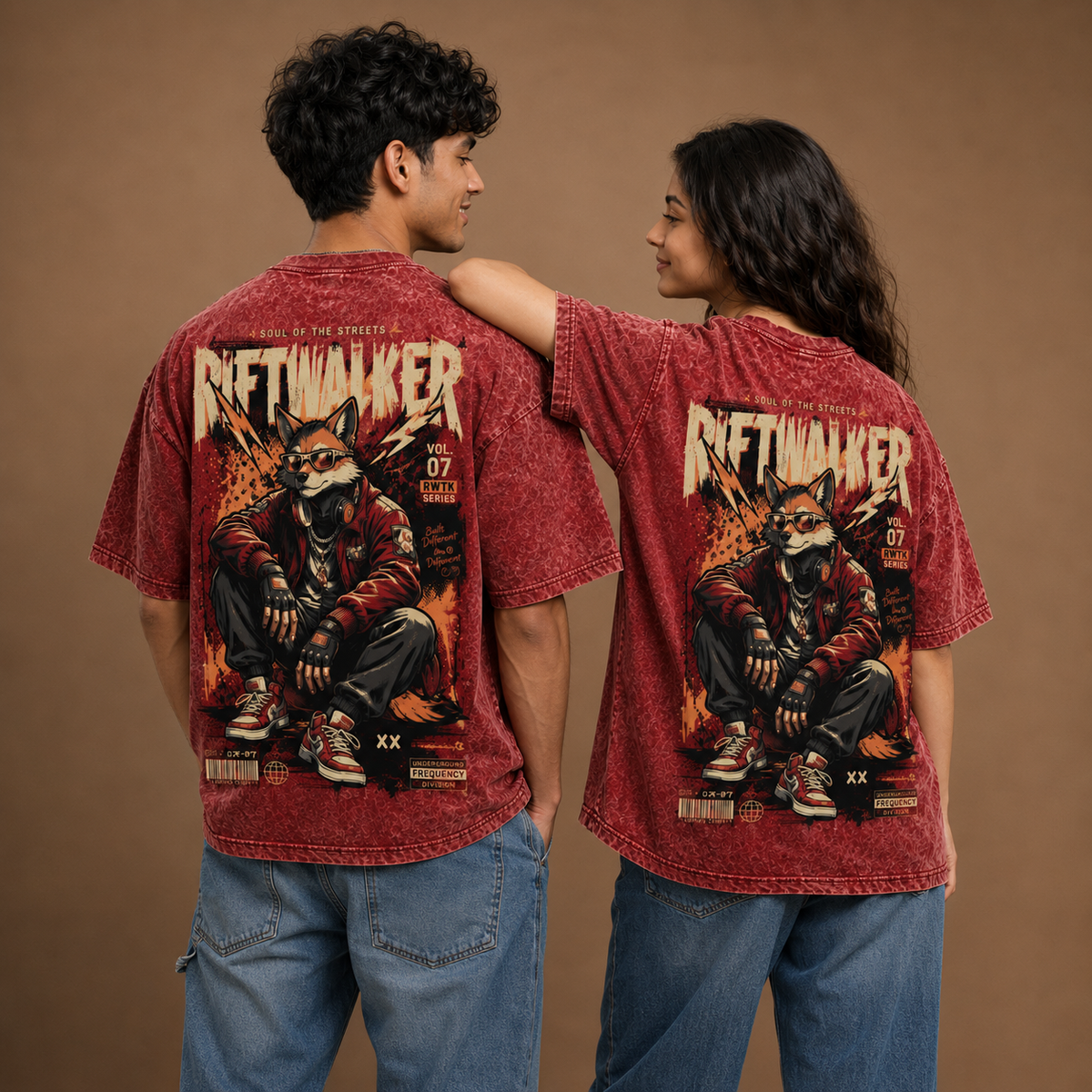 Riftwalker – Red Acid Wash Oversized T-Shirt