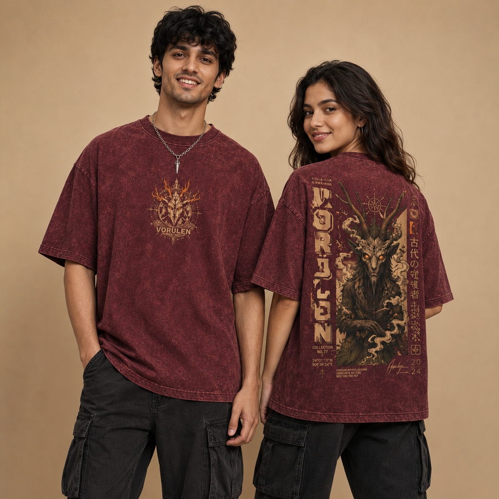Vorulen – Maroon Acid Wash Oversized T-Shirt