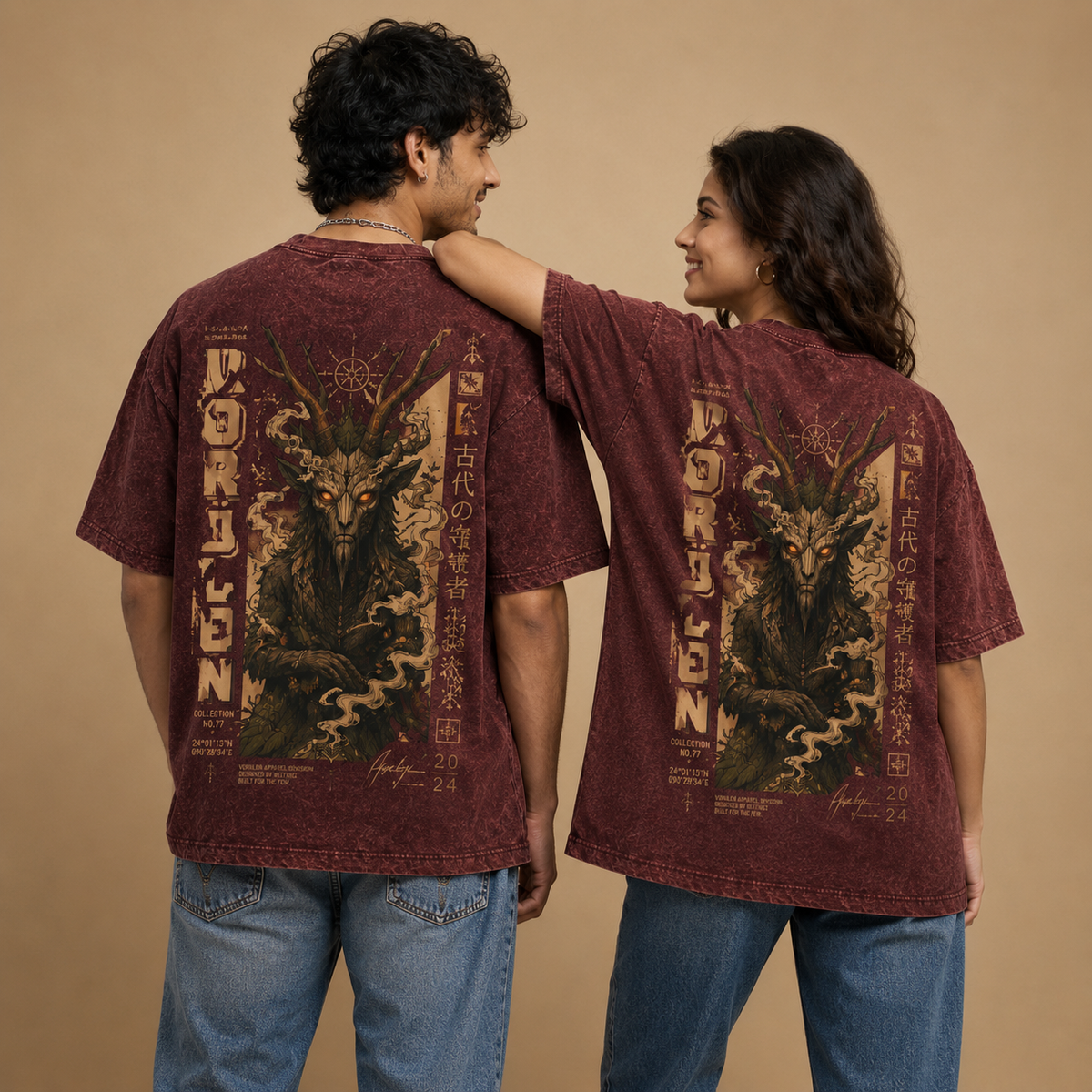 Vorulen – Maroon Acid Wash Oversized T-Shirt