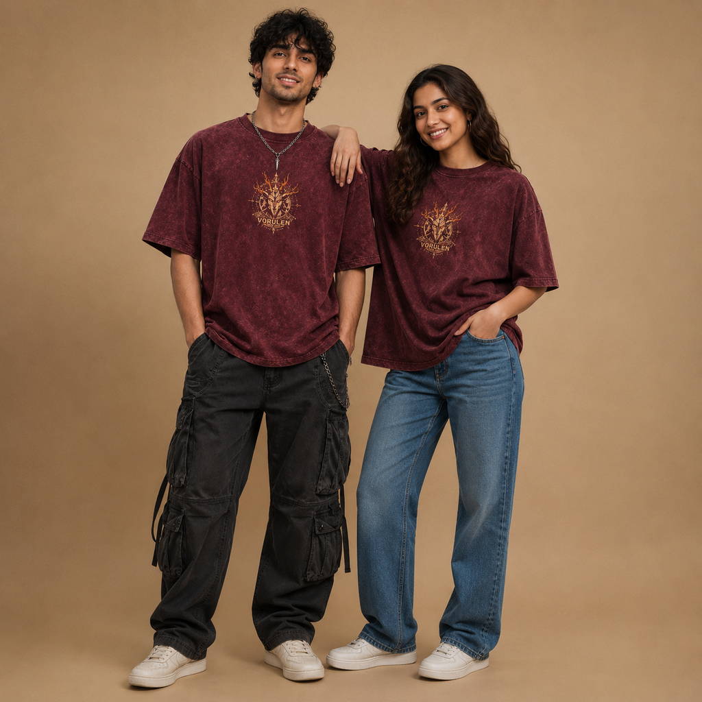 Vorulen – Maroon Acid Wash Oversized T-Shirt