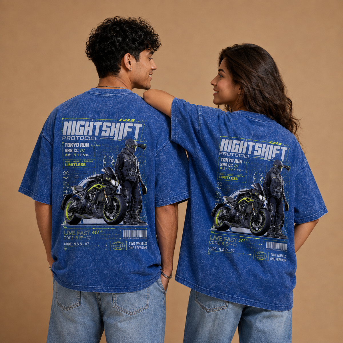 Nightshift Protocol – Royal Blue Acid Wash Oversized T-Shirt