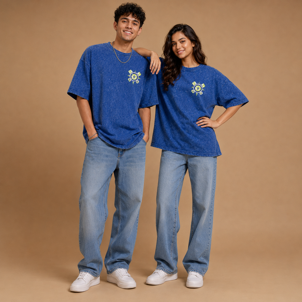 Nightshift Protocol – Royal Blue Acid Wash Oversized T-Shirt