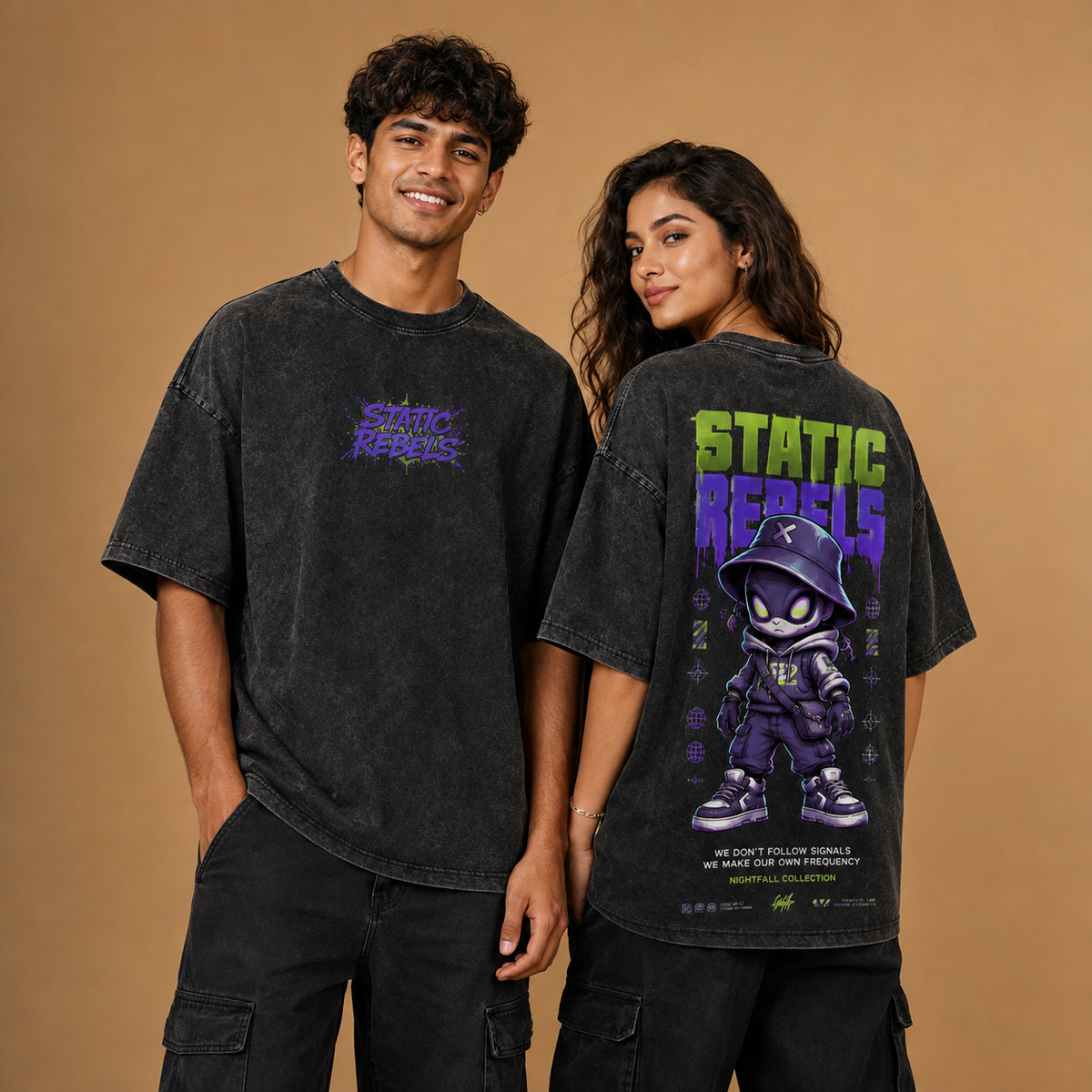 Static Rebels – Vintage Black Acid Wash Oversized T-Shirt