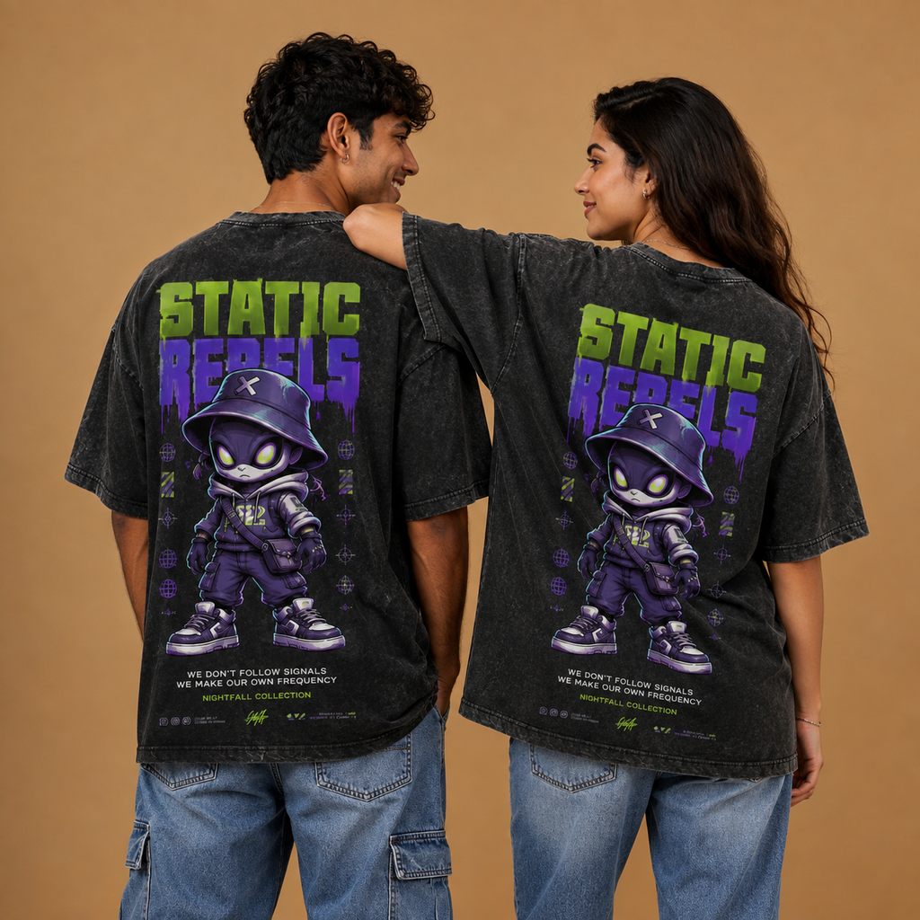 Static Rebels – Vintage Black Acid Wash Oversized T-Shirt