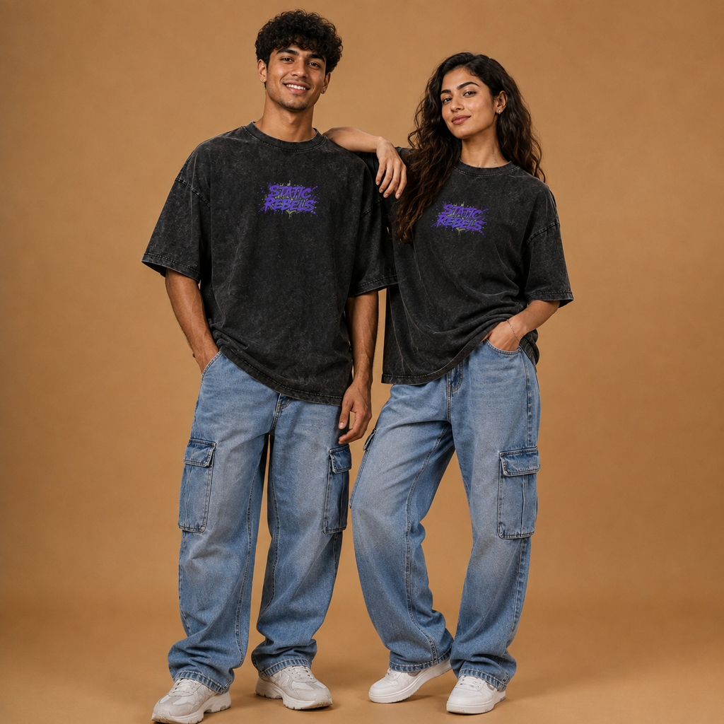 Static Rebels – Vintage Black Acid Wash Oversized T-Shirt