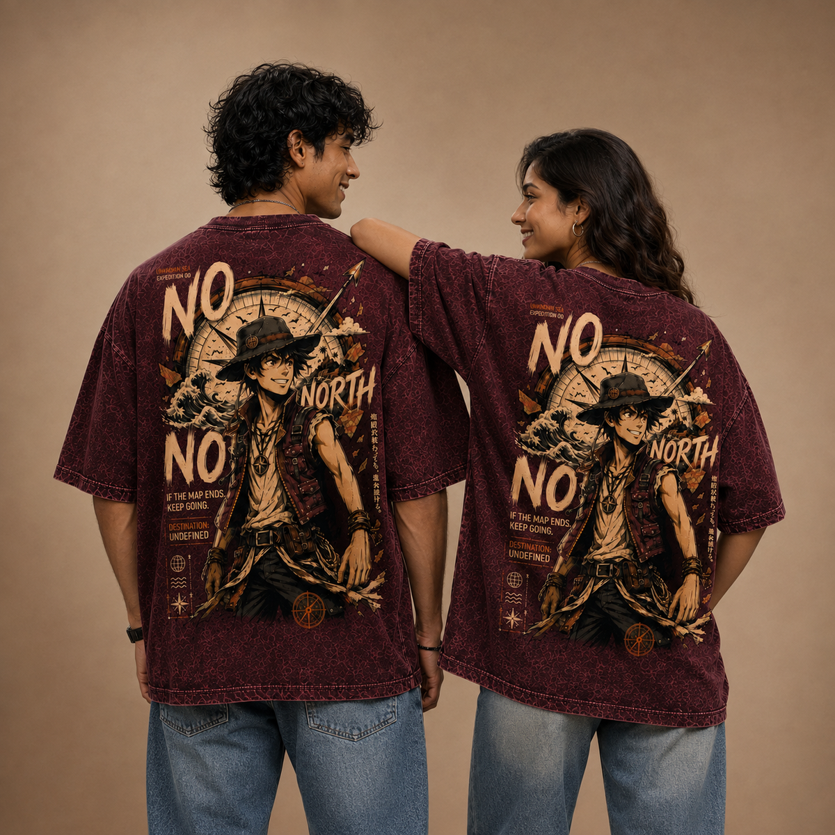 NO NORTH – Maroon Acid Wash Oversized T-Shirt
