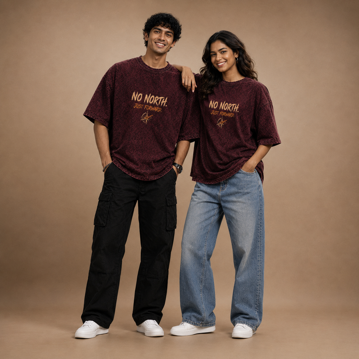 NO NORTH – Maroon Acid Wash Oversized T-Shirt