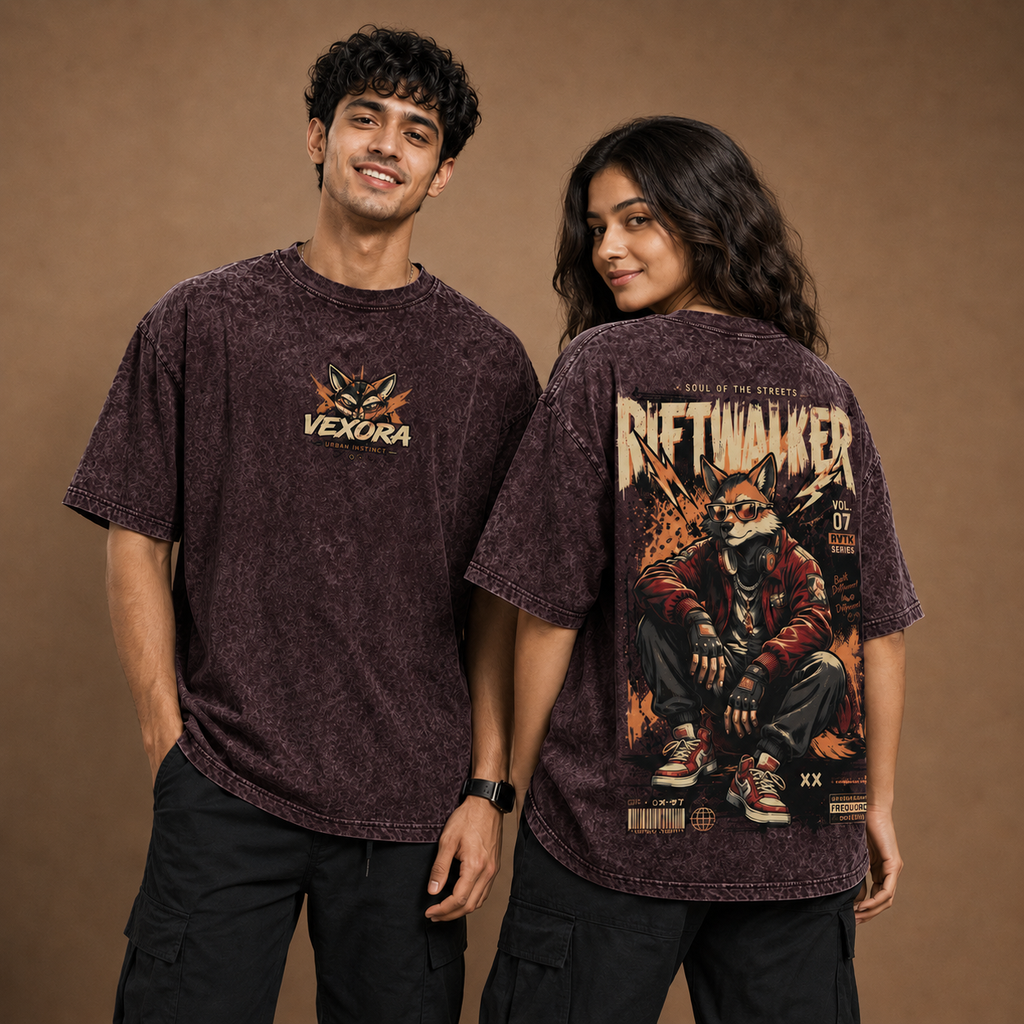 Riftwalker – Maroon Acid Wash Oversized T-Shirt