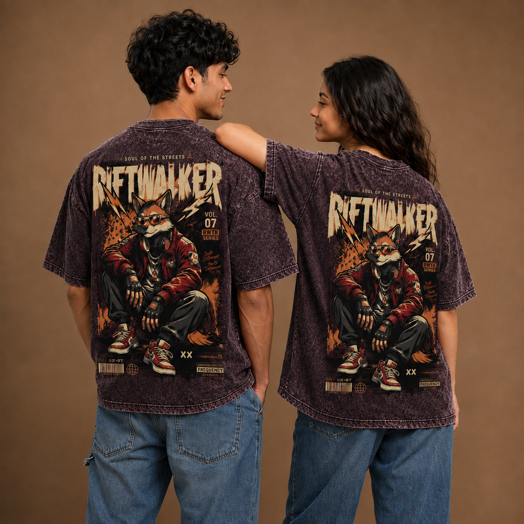 Riftwalker – Maroon Acid Wash Oversized T-Shirt