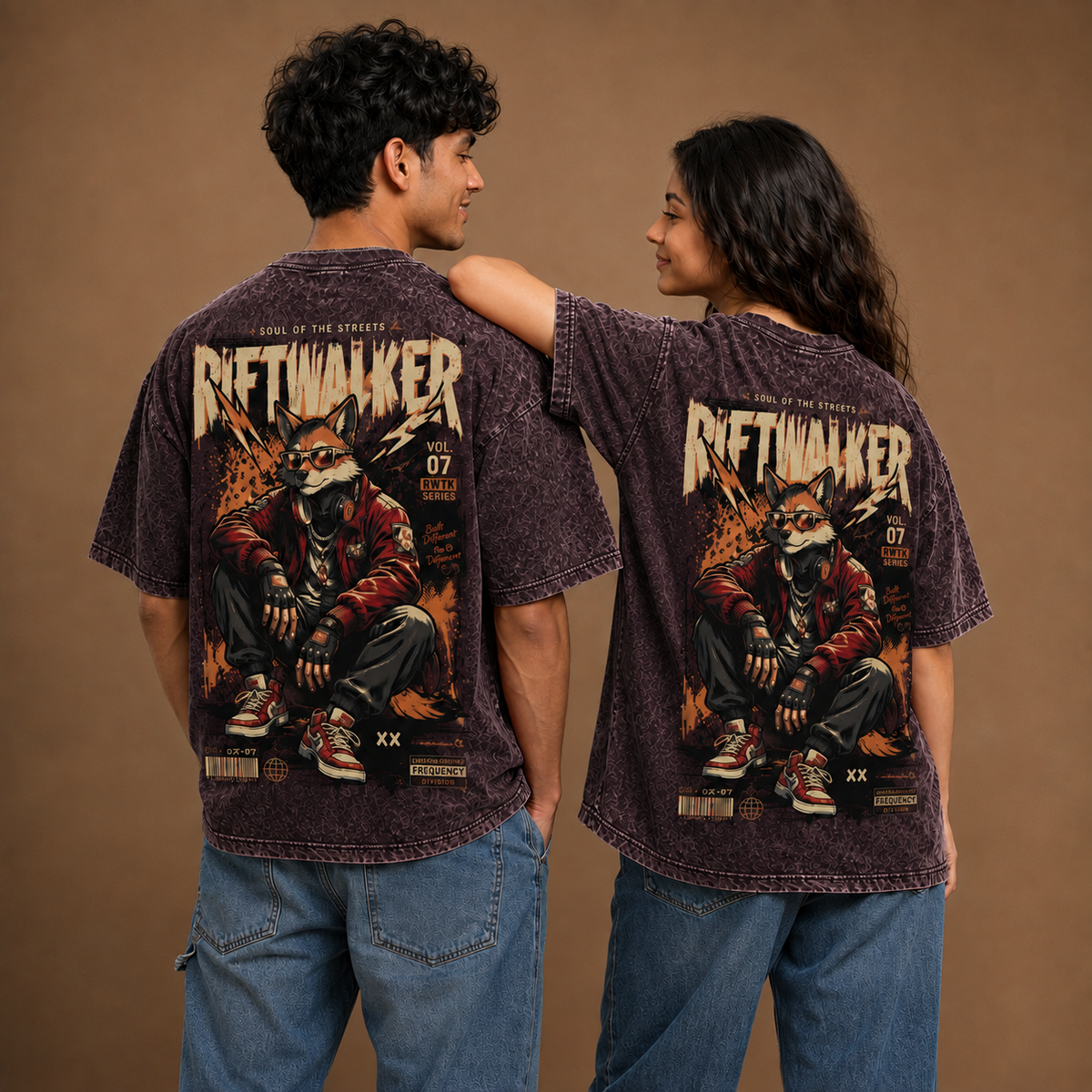 Riftwalker – Maroon Acid Wash Oversized T-Shirt