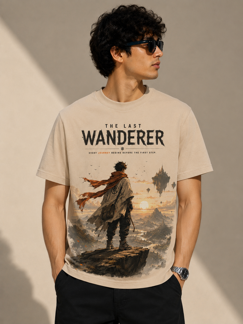 The Last Wanderer – Classic Beige Graphic T-Shirt