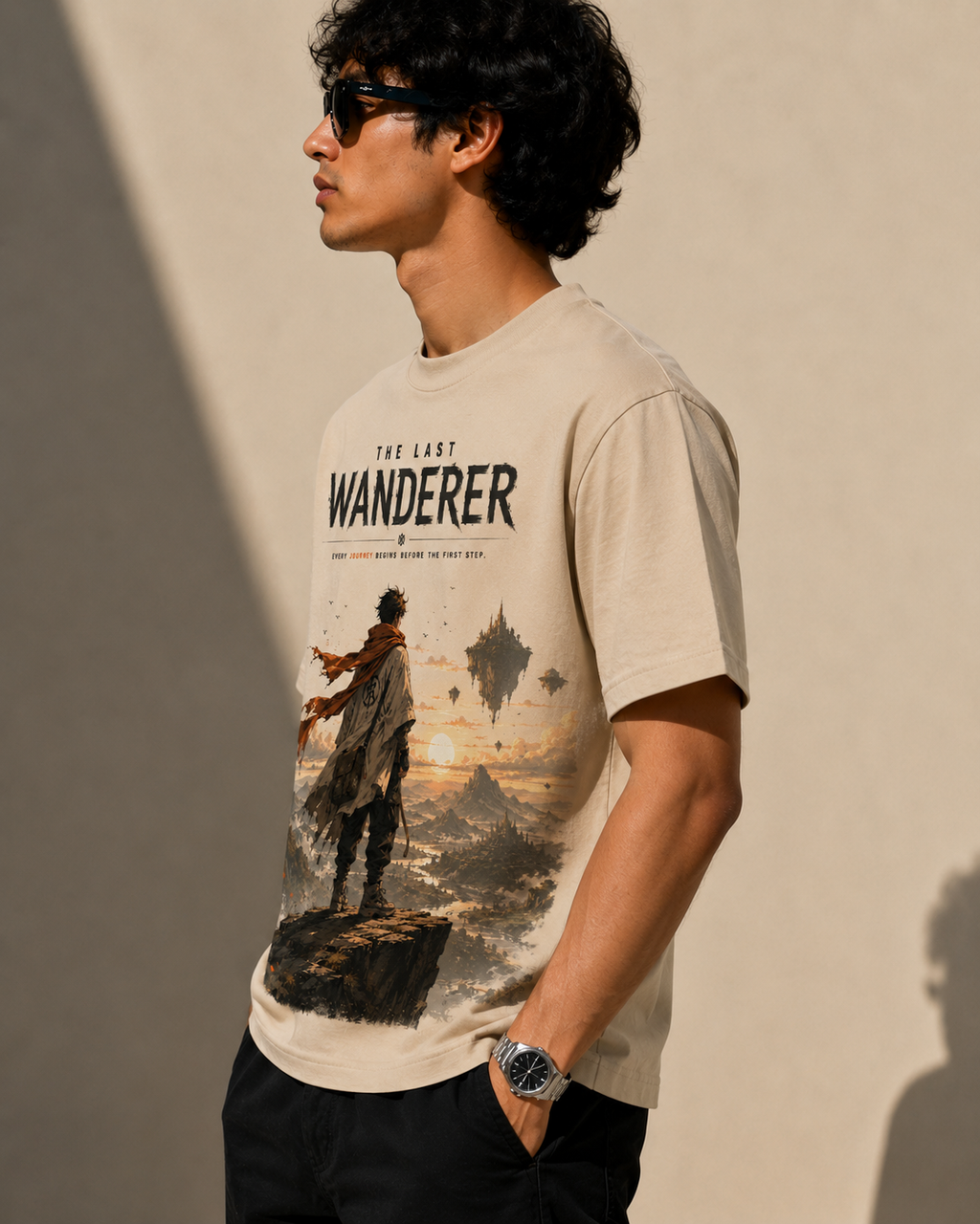 The Last Wanderer – Classic Beige Graphic T-Shirt
